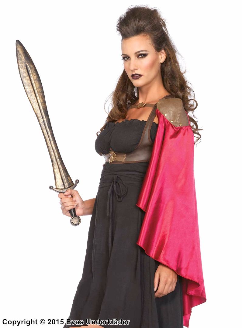 Female gladiator, body harness, satin, cape, one shoulder